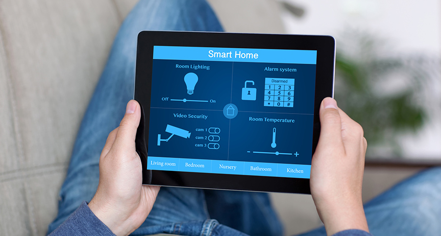 The ability to access and control security components from a mobile device is one of the top smart home trends in Bakersfield. Close-up of smart home security app.
